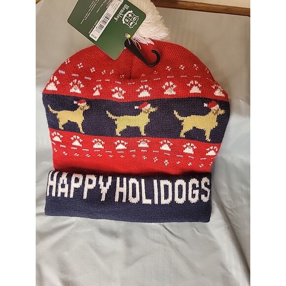NEW WEMBLEY Winter Hat Cuffed, Twinkle Lights, Happy Holidogs, Christmas - Picture 2 of 5
